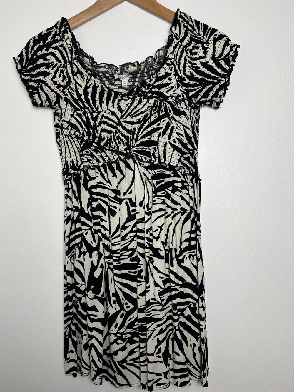 Patrons of Peace Black & White Zebra Print Smocked Mini Dress Size Small
